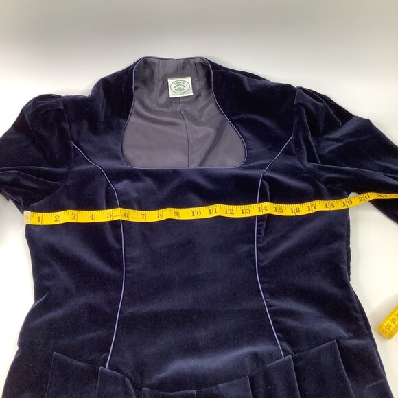 Laura Ashley Vintage Navy Velvet Long Sleeve Dress Size 12 Victorian Faire Goth - Picture 6 of 11